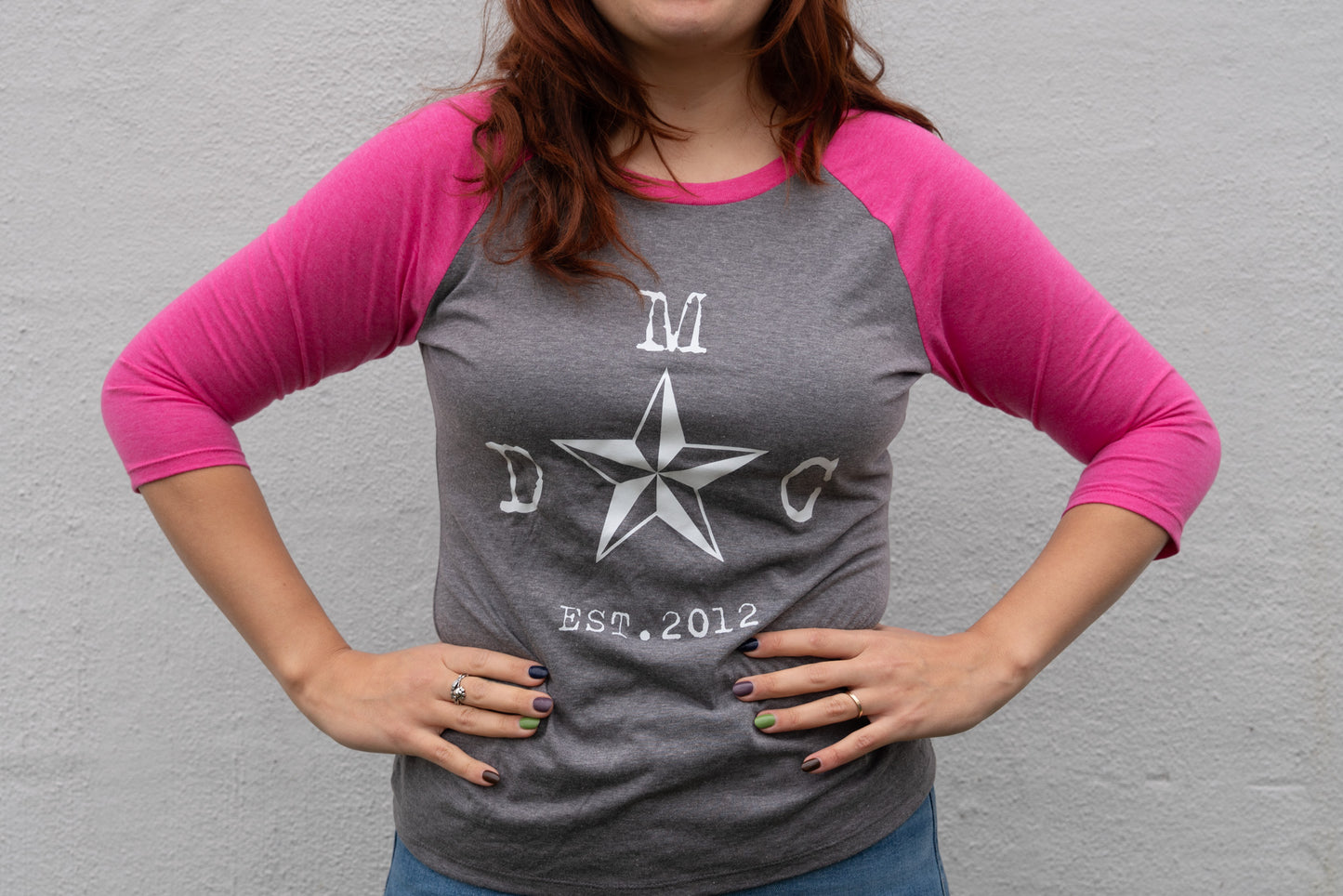 Ladies Pink & Grey 3/4 Sleeve Baseball Tee